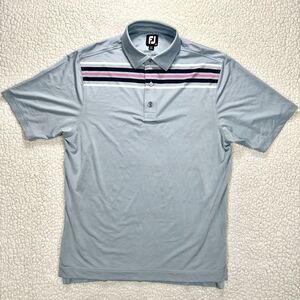 FootJoy Golf Polo Shirt Men’s M Light Blue Stripe Performance Stretch Athliesure
